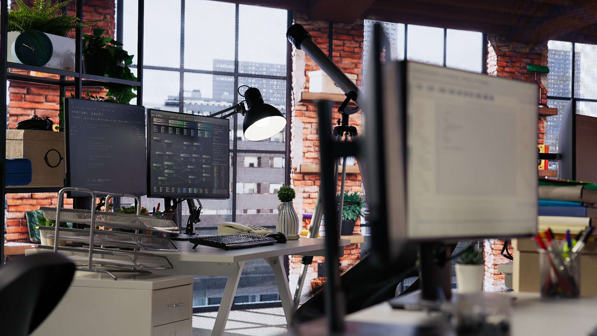 Moderner Arbeitsplatz einer Kreativ- und Entwicklungsagentur